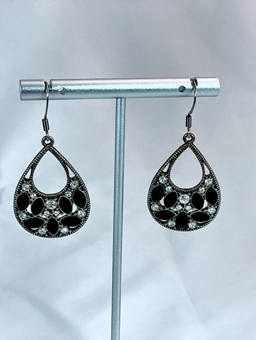 Black & Silver Teardrop Earrings